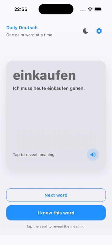 Daily Deutsch - Learn German vocabulary daily Daily Deutsch German vocabulary learning app screenshot showing word of the day